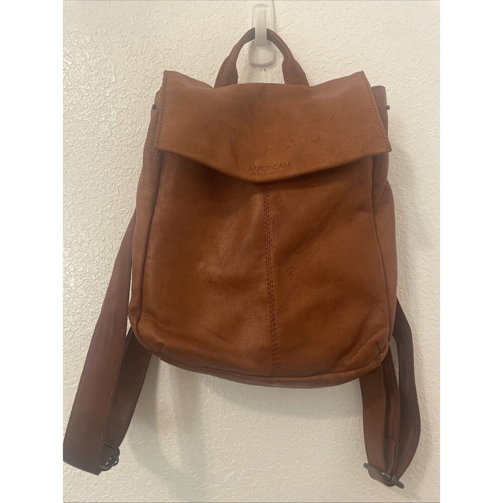 American Leather Company Cognac Brown Leather Backpack Purse See